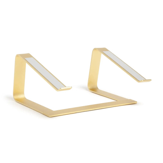 Adjustable laptop stand, gold metal case, protective lip and anti-slip pads