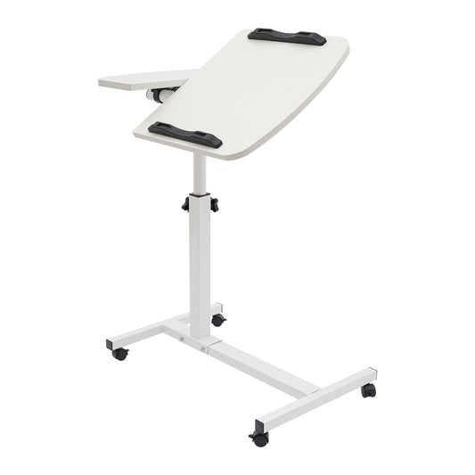 Adjustable Rolling Laptop Table Computer Desk Stand 360°Rotating Tabletop Adjustable Height Ergonomic White Home Office