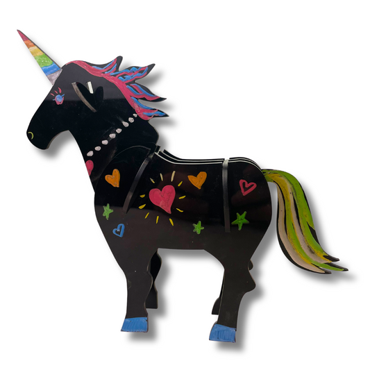 3D Chalkboard Puzzle Unicorn with 6 chalk markers